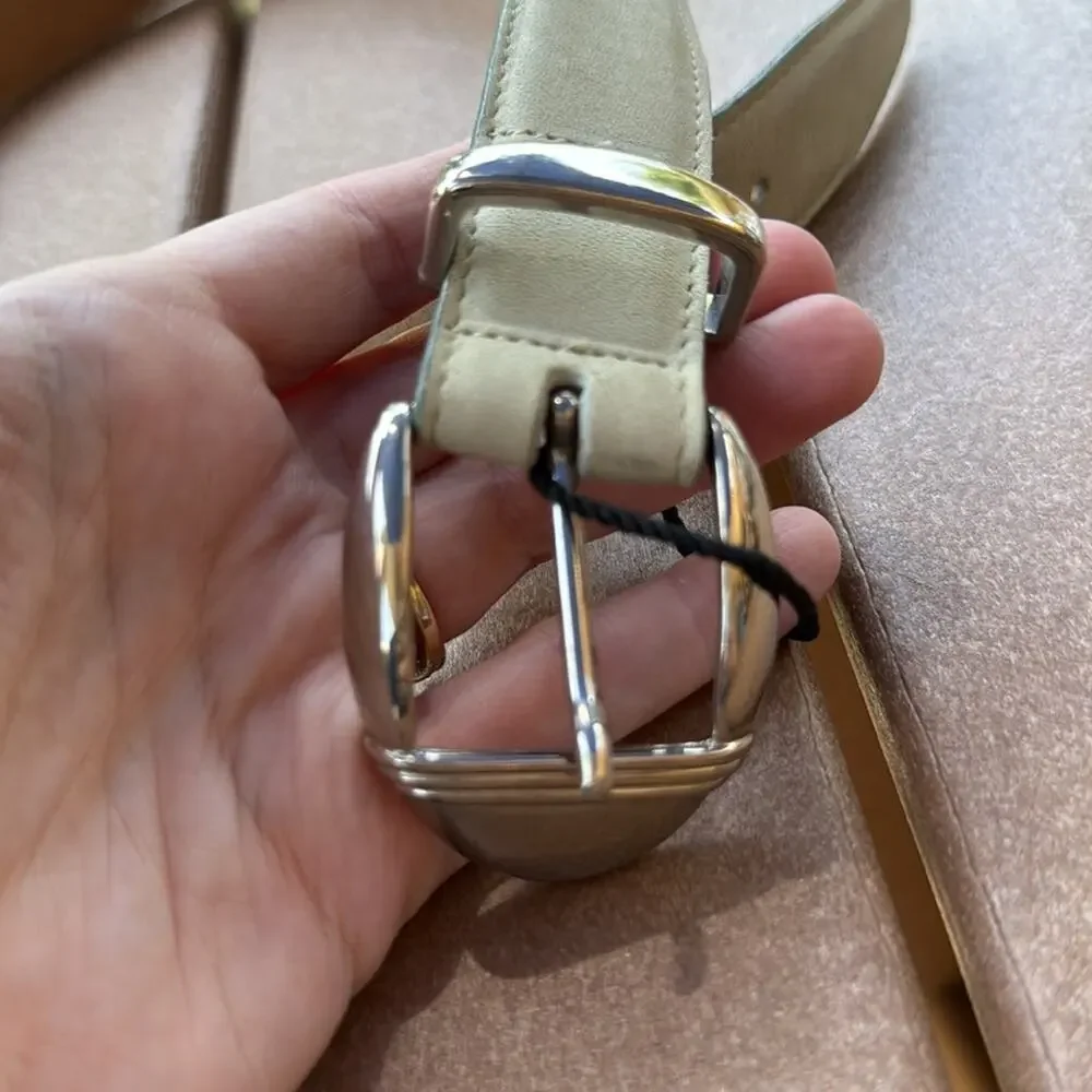 Harken Cream Leather Belt with Silver Buckle Med